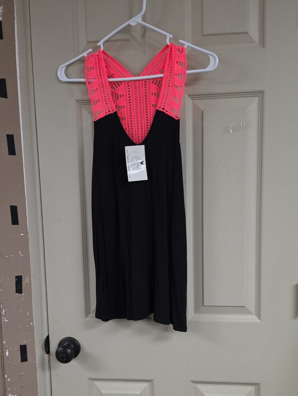 Black Tank Top with Neon Pink Crochet Back